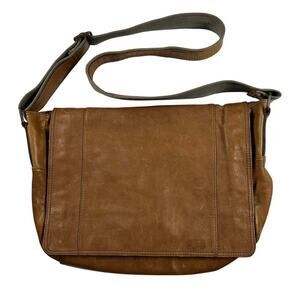 Fossil Leather Messenger Bag Briefcase Houndstooth Interior Flap Pockets Clean